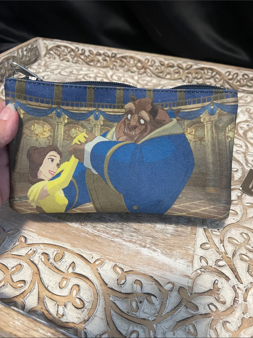 Disney Beauty and the Beast Blue and Yellow Zip Cosmetic Pouch